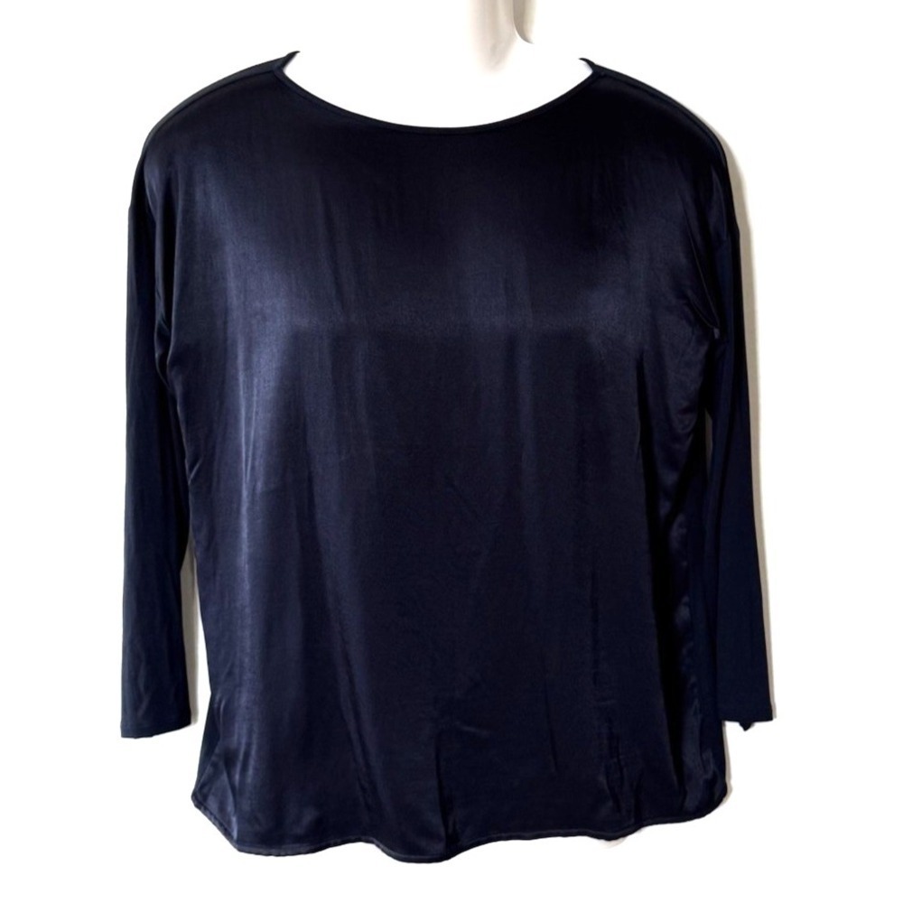 J. Jill Tunic Blouse Womens XS Petite Navy Long Sleeve Soft Satin Jersey Top